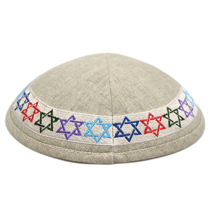 Kipás Judías Bordadas Personalizadas de Lino y Algodón para Hombres y Mujeres |   Gorros Kippah Étnicos Religiosos Personalizados por el Fabricante - Product Image 1