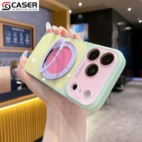 Nouvelle tendance : Coque magnétique contrastée avec texture verre et support, protection d'objectif pour iPhone 13-17, 18 Pro/Pro Max
