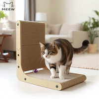 Grattoir pour chat en carton ondulé en forme de L (utilisation en coin ou double face) avec cadre en chêne/bois de bambou