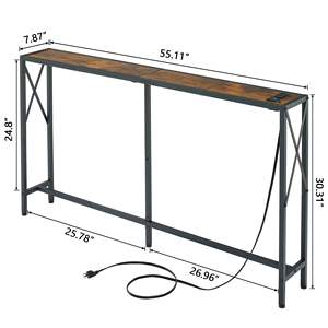 Mesa de consola con Oulets y puertos USB Mesa de sofá de 55,1 "Detrás del sofá Soporte Delgado largo industrial - Product Image 3