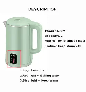 Household Multifunctional Electric Kettle Machine Set With Temperature Green Heater Plastic Electric Kettle Tea