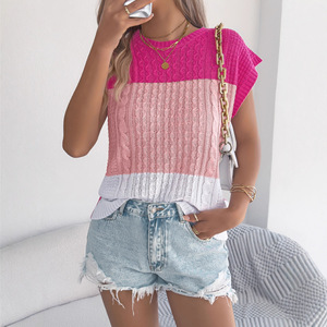 Suéter de punto holgado con mangas murciélago, transpirable, con combinación de colores y diseño trenzado, estilo informal, cómodo, para vacaciones, tendencia urbana, Verano 2026 - Product Image 2