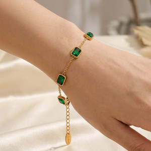 Gold Plated Emerald Cut <b>Crystal</b> Chain <b>Bracelet</b> Women's Classic Bezel Setting Jewelry Gift - Product Image 1