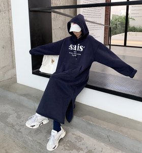 All'ingrosso Harajuku inverno spesso da <span class=keywords><strong>donna</strong></span> <span class=keywords><strong>Oversize</strong></span> felpe lunghe da <span class=keywords><strong>donna</strong></span> Casual Pullover in pile abito con cappuccio lungo - Product Image 5