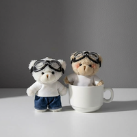 Porte-clés en peluche ours aviateur stylé avec lunettes de pilote, animal en peluche, accessoire de sac, cadeau mignon