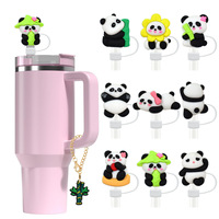 Embout de paille octogonal en caoutchouc anti-poussière de dessin animé compatible avec les gobelets de 30 et 40 oz, embout de paille panda 3D de 10 mm, accessoire pour boisson