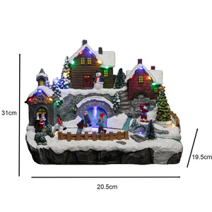 Village de Noël animé en résine écologique peint à la main avec scène de patinoire et patineurs mobiles, objet de collection - Product Image 1
