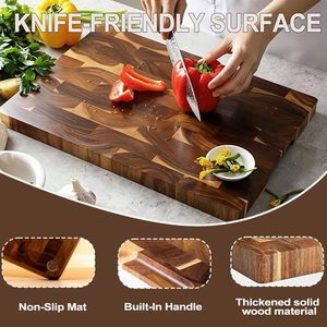 Ensemble de planches à découper en bois d'acacia à grain transversal, plusieurs tailles, avec poignées intégrées, idéal pour la préparation des repas en cuisine - Product Image 3
