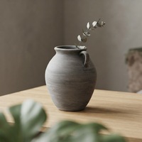 Pot Bunga Keramik Abu-abu Gaya Rustic Wabi Sabi ARM LVG, Vas Keramik Dekoratif Bentuk Antik Vintage, Wadah Bunga Desainer