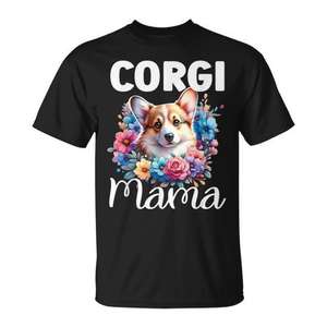 T-shirt floral Corgi Mama pour les amoureux des chiens, cadeau mignon pour la fête des mères pour les femmes - Product Image 1