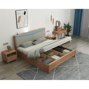 Modern Minimalist Nordic Style Ash Wood Platform Bed Soft <b>Headboard</b> High Box Bedroom Furniture - Product Image 3