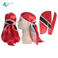 Diseño de logotipo personalizado Satén sedoso Bandera de Jamaica Durags Unisex 360 Wave Cap Hombres Bandana Long Tail Designer Durag