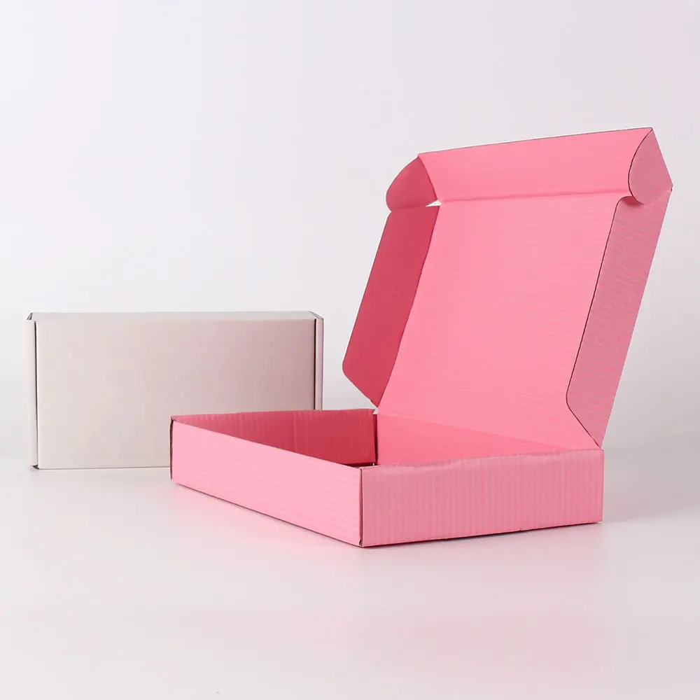 Boîte de courrier en carton ondulé avec impression de Logo, boîte de livraison pour produits cosmétiques de couleur rose
