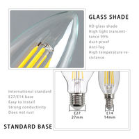 Filament de bougie Led ampoule en verre haute transparence 2w 4w 6w 8w 2200k 2700k 6500k Ac 220v E27 E14 Base C35 C35t G45 A60 St64