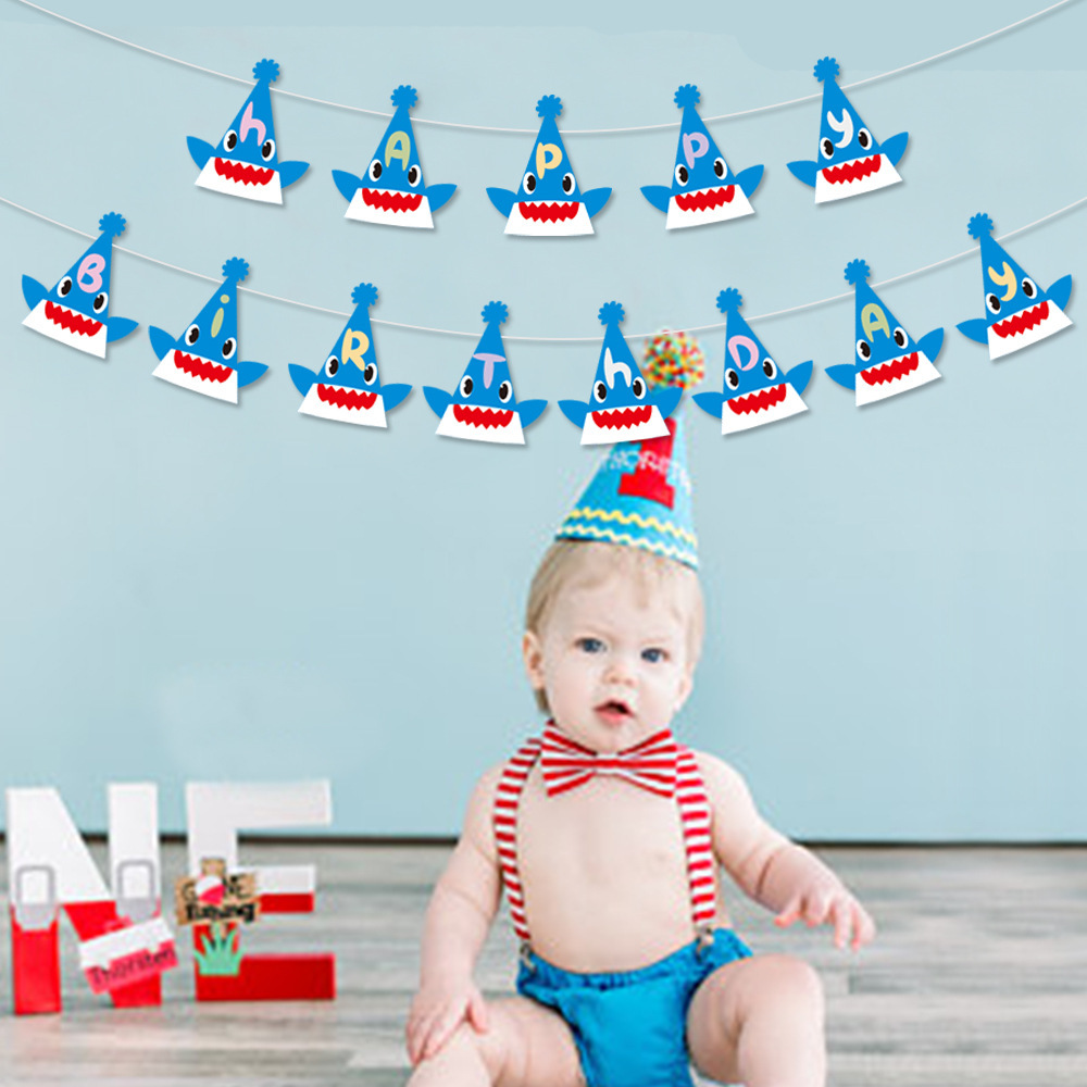 Blue Shark Happy birthday banner