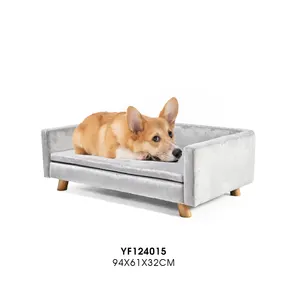 Canapé-lit de luxe court en peluche pour chien Petstar Grands petits chiens Jambes en bois Canapé-lit pour animaux de compagnie
