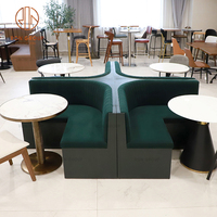 Moderner Maßgefertigter Halbkreisförmiger Grüner Samt Runder Holz-Café-Restaurant-Tisch und Stuhl Sofa-Sitzgruppe Möbel-Sitzbank