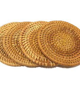 <b>Woven</b> Wicker Bamboo <b>Coaster</b> Natural Rattan Drink Mat Rustic Style Sustainable Handmade Craft From Vietnam Classic Flower Design - Product Image 4