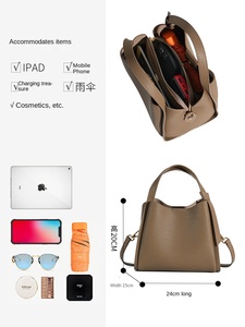 A-103 grande capacité panier de nourriture Polyester mode haut de gamme fermeture éclair peau de vache en cuir véritable femmes sac à bandoulière - Product Image 2