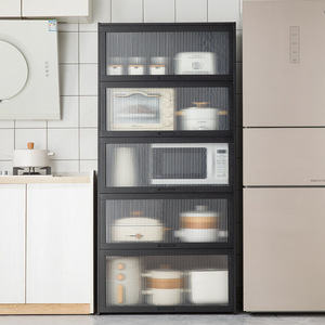 Meuble de rangement de cuisine multi-niveaux sur pied avec portes vitrées pour four à micro-ondes et appareils électroménagers - Product Image 3