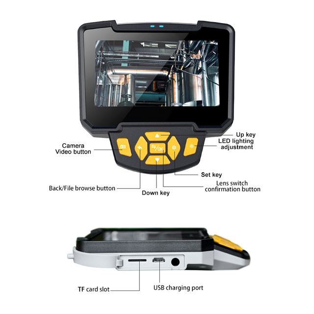 Double Lens Industrial Endoscope Two Cameras Endoscopic 10m Plumbing Drain Video Inspection Camera Sewage Endoscope with Screen