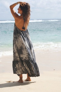 Summer Ladies Beach Cover Up Boho Casual Women Tie dye Long Length Maxi Dress With Sexy Backless & Bottom Frill - Product Image 5
