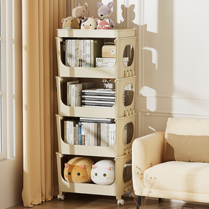 Baby Storage Cabinet 5 Tier Plastic Movable Toy Organizer With Wheels For Nursery Room - Product Image 1
