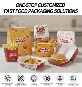 Ensemble d'emballages alimentaires en papier kraft avec poignée pour emporter, boîtes jetables pour hamburgers, frites, pizzas, gobelets, design de logo personnalisé - Product Image 3
