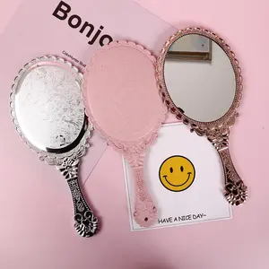 Wholesale Portable Handheld Makeup Mirror Plastic Retro Classic Vintage Makeup Mirror Carved Handheld Vanity Mirror