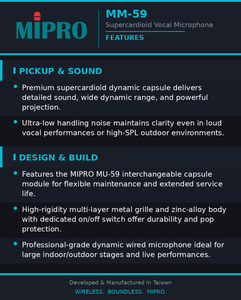 ไมโครโฟนไดนามิก MIPRO กำลังสูง เสียงดังชัดเจน สำหรับใช้งานกลางแจ้ง ไมโครโฟนแบบมีสาย สำหรับการแสดงสดระดับมืออาชีพ - Product Image 6