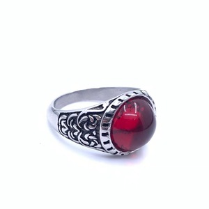 European American Style Titanium Steel Red Gemstone <b>Ring</b> Men Personalized Hip Hop Fashion Stainless Steel Semicircle Bezel - Product Image 2
