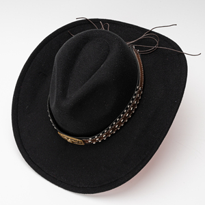Chapeau de <span class=keywords><strong>cowboy</strong></span> western vintage avec bandeau en cuir à rivets tête de taureau, chapeau rétro en feutre à large bord pour la <span class=keywords><strong>musique</strong></span> <span class=keywords><strong>country</strong></span> et les fêtes - Product Image 5