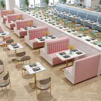Canapé de banquet incurvé sur mesure avec ensemble de salle à manger en bois massif, mobilier commercial nordique minimaliste pour restaurant, café, hôtel