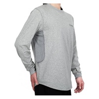 Chemises FR d'été respirantes à design ventilé, en jersey chiné 6oz, résistantes aux flammes, à manches longues, col rond, CAT 2, certifiées ASTM