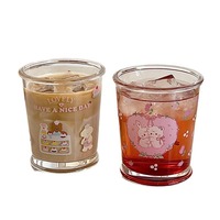 Tasse en verre peinte à la main avec illustration mignonne d'un ours, tasse à café froid