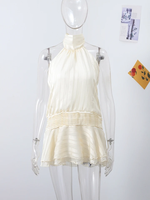 Robe d'été 2026 tendance pour femme, mini-robe sexy à lacets, sans manches, dos nu, avec volants, pour la plage ou les soirées