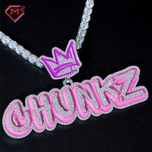 Подвеска из муассанита на заказ, с эмалевым контуром, в стиле хип-хоп, из стерлингового серебра 925 пробы, инкрустированная муассанитом, подвеска-буква - Product Image 1