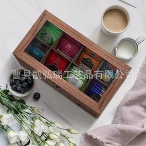 Simple <b>wooden</b> pull-out <b>tea</b> bag storage <b>box</b> with compartments for office <b>tea</b> room desktop <b>tea</b> bag and coffee storage. - Product Image 4