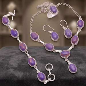 Ensemble de bijoux en argent sterling 925, collier, bracelet, ensemble de bijoux en turquoise cuivre violet naturel, bijoux faits à la main - Product Image 3