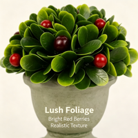 Plante artificielle en pot de 6 pouces, type topiaire en forme de dôme, en buis avec baies, pour urne ou pot de fleurs, en matériau PE écologique, pour extérieur, maison, bureau, table