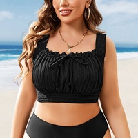 Vente en gros Haut de maillot de bain bandeau rembourré à nouer sur le devant en polyester noir pour femmes grandes tailles XL 4XL