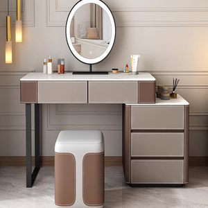 סט חדר שינה מלא: שולחן איפור מעץ מלא וארון מראה עור משולב - Product Image 4