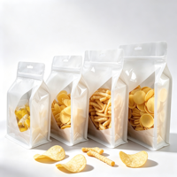 Vochtbestendige witte zak met platte bodem, ritssluiting en transparant venster, staande zak voor het bewaren van gedroogd fruit en snacks