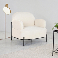 Chaise d'Appoint Moderne pour Salon Studio Design Blanc Teddy Tissu Rembourrage Fauteuil en Métal Modulaire Tufté Doux