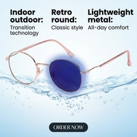 Lunettes Photochromiques Rondes en Alliage pour Homme et Femme, Verres Optiques Simples pour Ordinateur, Utilisation Intérieure et Extérieure