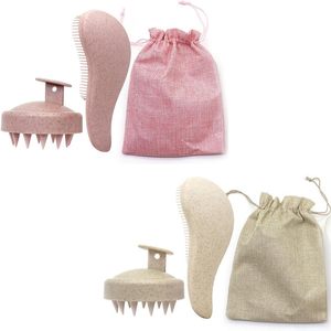 Juego de cepillos para el cabello 100% de paja de trigo para desenredar y cuidar el cabello, peine transparente de colores, cepillo para champú, cepillo masajeador para el cuero cabelludo - Product Image 1