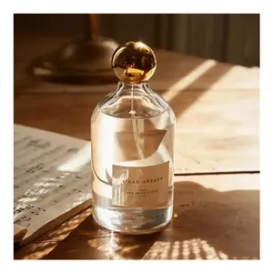 Frasco de perfume de vidro para perfume, frasco de perfume de vidro recarregável personalizado com tampa de ouro luxuosa redonda de 100ml, 30ml e 50ml