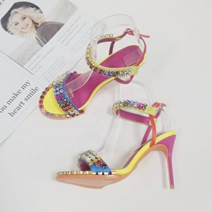 Pink High <strong>Heels</strong> Sandals Bling Crystal Sandals <strong>Sparkly</strong> Multi-Color Rhinestone Dress Pumps Patchwork Women Shoes <strong>Heels</strong> Size 10 - Product Image 2