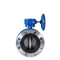 Katup Kupu-kupu Flens Turbin D341X-16Q DN100 PN16 Besi Ulet Segel Lunak Roda Gigi Cacing Manual Sistem Pipa Air