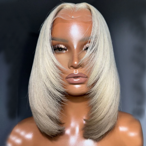 Pelucas de cabello humano <span class=keywords><strong>rubio</strong></span> platino Bob 100%, cabello virgen alineado con cutícula, pelucas delanteras de encaje <span class=keywords><strong>corto</strong></span> sin pegamento para mujer - Product Image 3